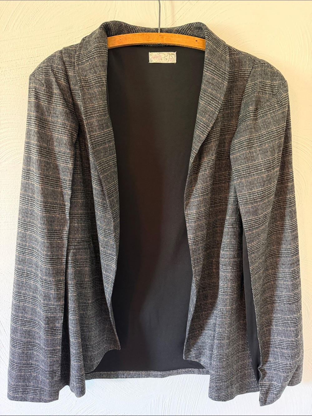 Free People Gray Plaid Open-Front Cape Blazer.
